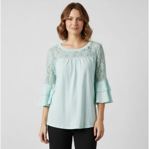 For Gand PL Mint Green Lace Three Quarter Sleeve Blouse Medium